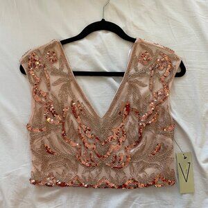 Verte Embellished Blush Sequin Crop Top sz S M
